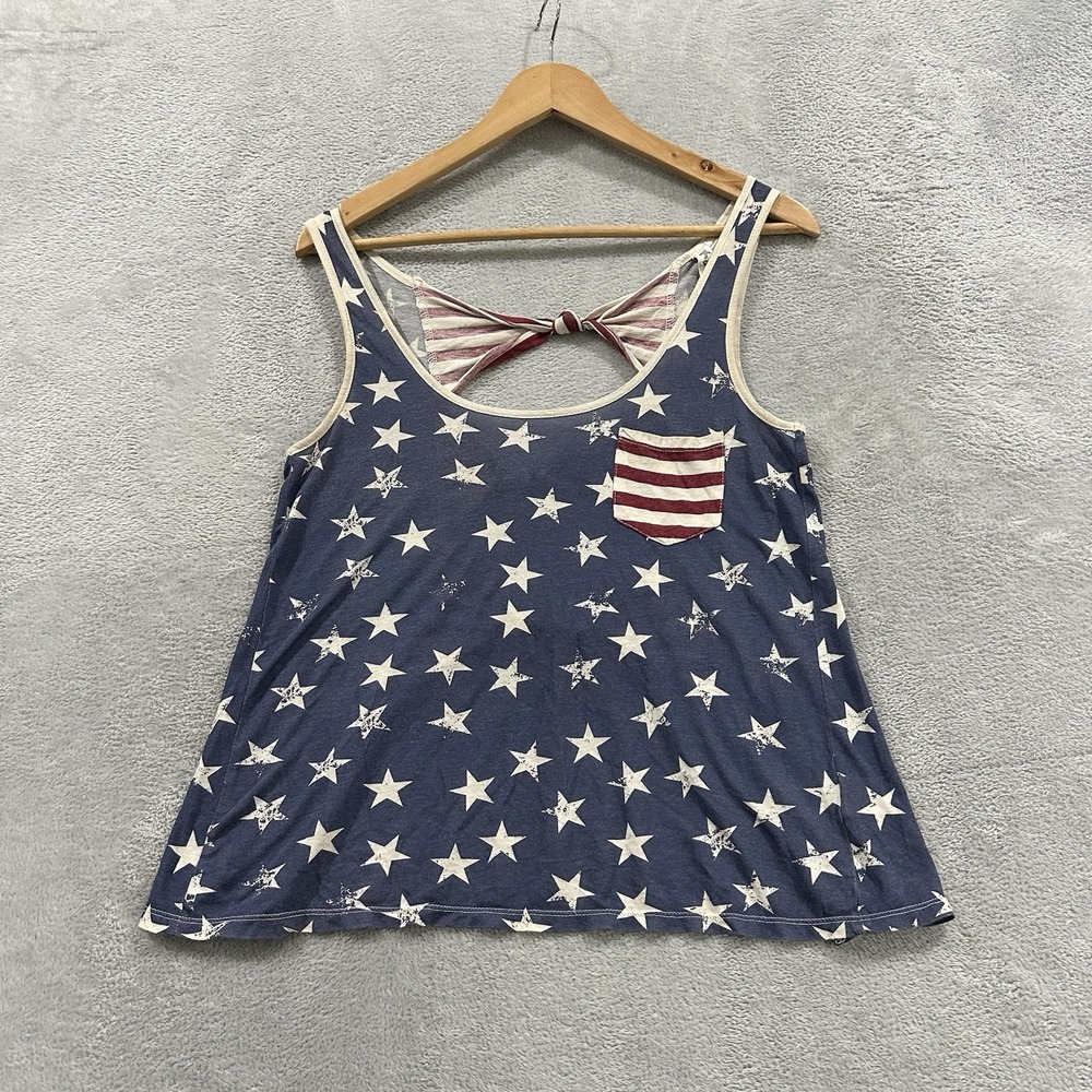 Others Follow Tank Top Women's Small 4th of July Stars Stripes Knotted Open Back